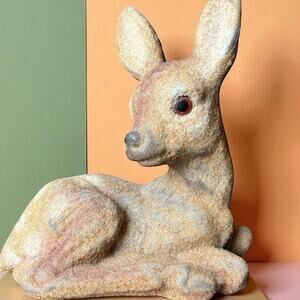 Vintage Flocked Fawn Deer Piggy Bank - See Description